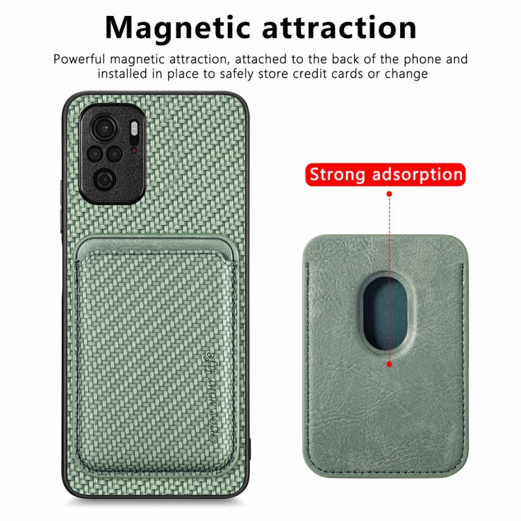 For Xiaomi Redmi Note 10 4G Carbon Fiber Leather Card Magnetic Phone Case(Green) - Xiaomi Cases by buy2fix | Online Shopping UK | buy2fix