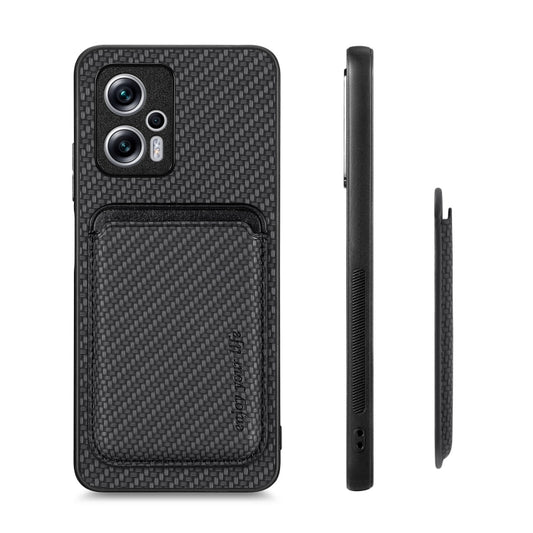 For Xiaomi Redmi Note 11T Pro 5G Carbon Fiber Leather Card Magnetic Phone Case(Black) by buy2fix