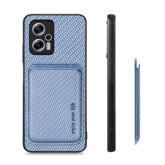 For Xiaomi Redmi Note 11T Pro 5G Carbon Fiber Leather Card Magnetic Phone Case(Blue) by buy2fix