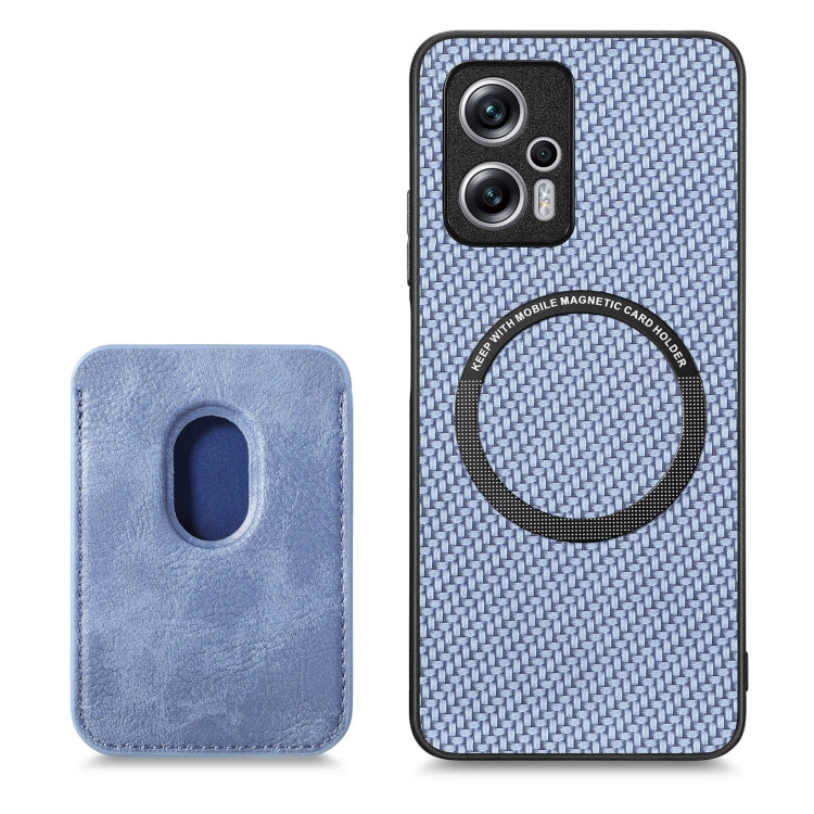 For Xiaomi Redmi Note 11T Pro 5G Carbon Fiber Leather Card Magnetic Phone Case(Blue) - Xiaomi Cases by buy2fix | Online Shopping UK | buy2fix
