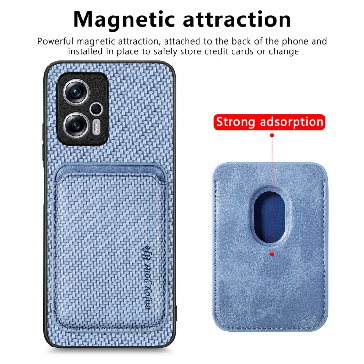 For Xiaomi Redmi Note 11T Pro 5G Carbon Fiber Leather Card Magnetic Phone Case(Blue) - Xiaomi Cases by buy2fix | Online Shopping UK | buy2fix