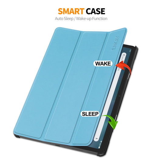 For Amazon Fire Max 11 ENKAY Tri-fold Custer Texture Leather Smart Tablet Case(Light Blue) by ENKAY