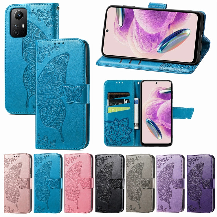 For Xiaomi Redmi Note 12S Butterfly Love Flower Embossed Leather Phone Case(Gray) by buy2fix