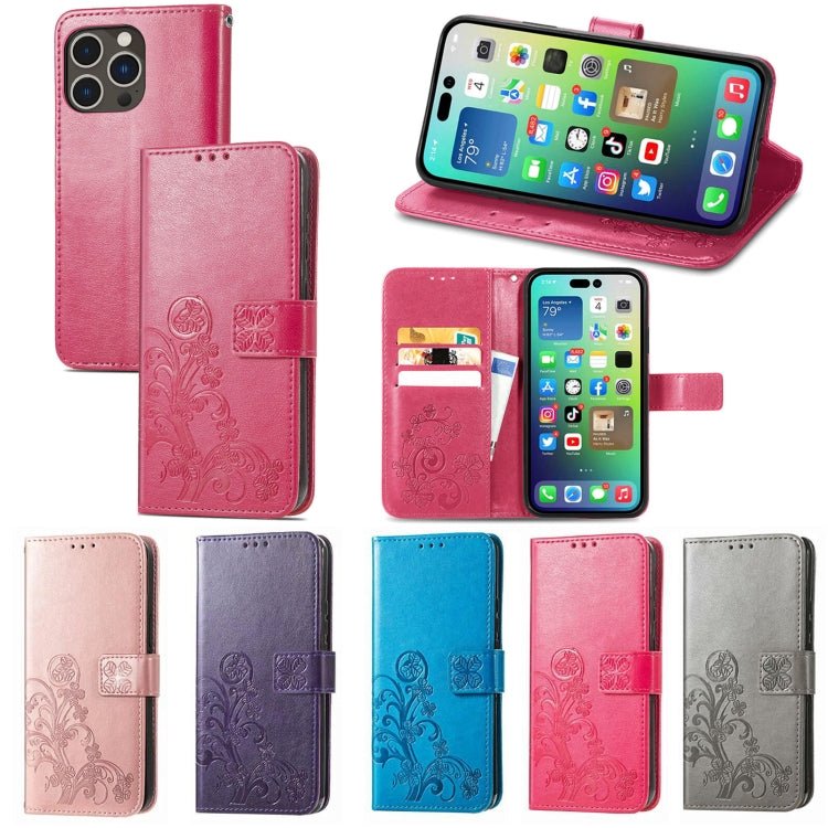 For iPhone 15 Pro Four-leaf Clasp Embossed Buckle Leather Phone Case(Rose Gold) by buy2fix