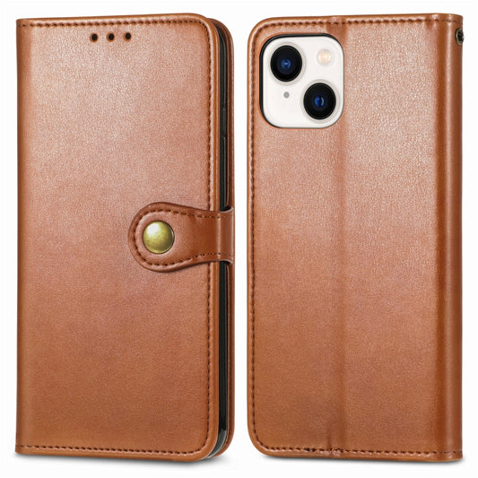 For iPhone 15 Retro Solid Color Buckle Leather Phone Case(Brown) by buy2fix