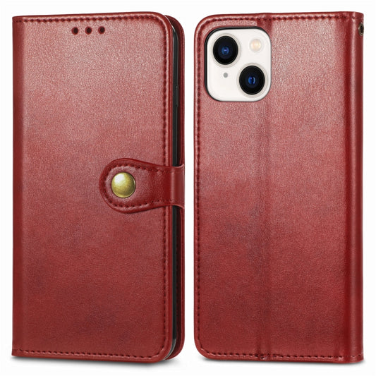 For iPhone 15 Plus Retro Solid Color Buckle Leather Phone Case(Red) by buy2fix