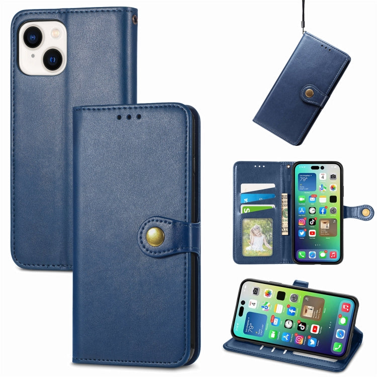 For iPhone 15 Pro Retro Solid Color Buckle Leather Phone Case(Blue) - iPhone 15 Pro Cases by buy2fix | Online Shopping UK | buy2fix