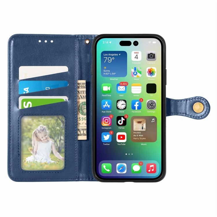 For iPhone 15 Pro Retro Solid Color Buckle Leather Phone Case(Blue) - iPhone 15 Pro Cases by buy2fix | Online Shopping UK | buy2fix