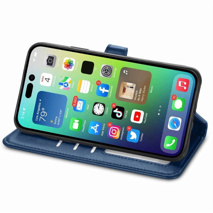 For iPhone 15 Pro Retro Solid Color Buckle Leather Phone Case(Blue) - iPhone 15 Pro Cases by buy2fix | Online Shopping UK | buy2fix