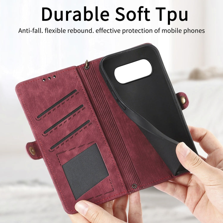 For Google Pixel 8 Pro Geometric Zipper Wallet Side Buckle Leather Phone Case(Red) by buy2fix