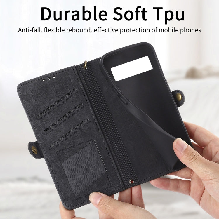 For Google Pixel 7a Geometric Zipper Wallet Side Buckle Leather Phone Case(Black) - Google Cases by buy2fix | Online Shopping UK | buy2fix