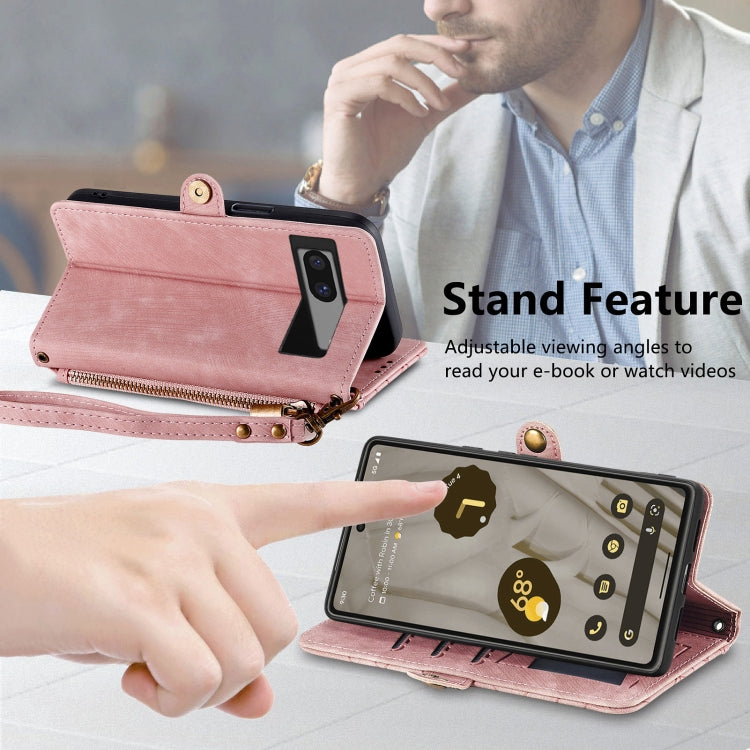 For Google Pixel 6a Geometric Zipper Wallet Side Buckle Leather Phone Case(Pink) - Google Cases by buy2fix | Online Shopping UK | buy2fix