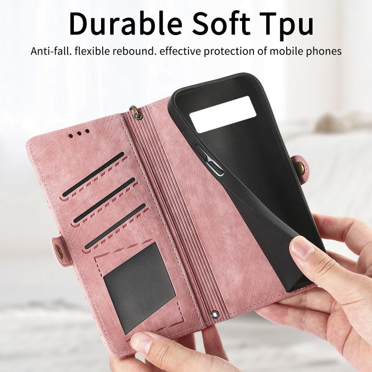 For Google Pixel 6a Geometric Zipper Wallet Side Buckle Leather Phone Case(Pink) - Google Cases by buy2fix | Online Shopping UK | buy2fix
