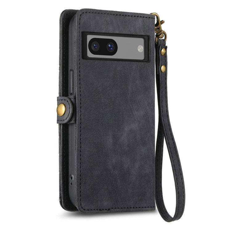 For Google Pixel 6a Geometric Zipper Wallet Side Buckle Leather Phone Case(Black) - Google Cases by buy2fix | Online Shopping UK | buy2fix
