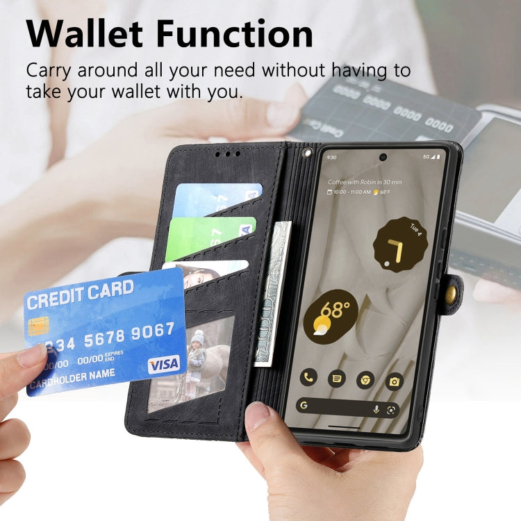 For Google Pixel 6a Geometric Zipper Wallet Side Buckle Leather Phone Case(Black) - Google Cases by buy2fix | Online Shopping UK | buy2fix