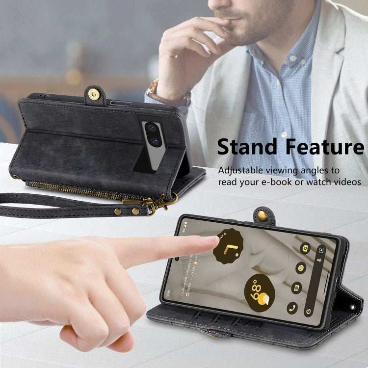 For Google Pixel 6a Geometric Zipper Wallet Side Buckle Leather Phone Case(Black) - Google Cases by buy2fix | Online Shopping UK | buy2fix