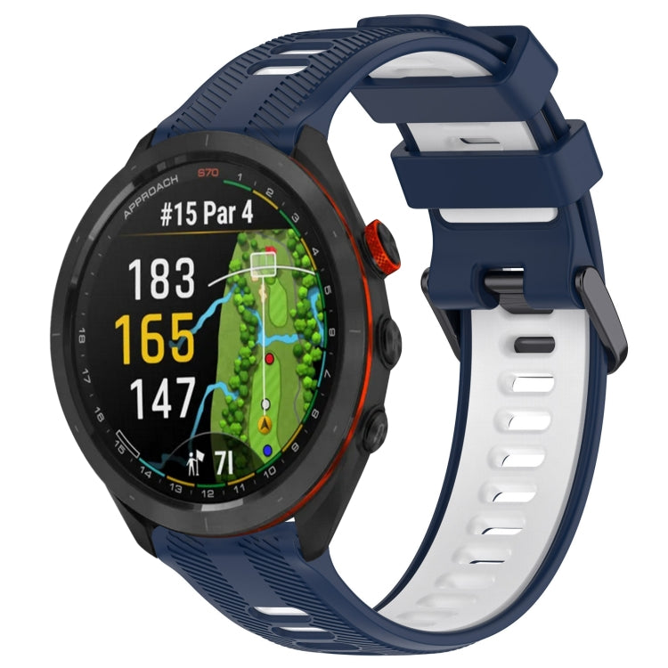 For Garmin Approach S70 47mm Sports Two-Color Silicone Watch Band(Midnight Blue+White) - Watch Bands by buy2fix | Online Shopping UK | buy2fix