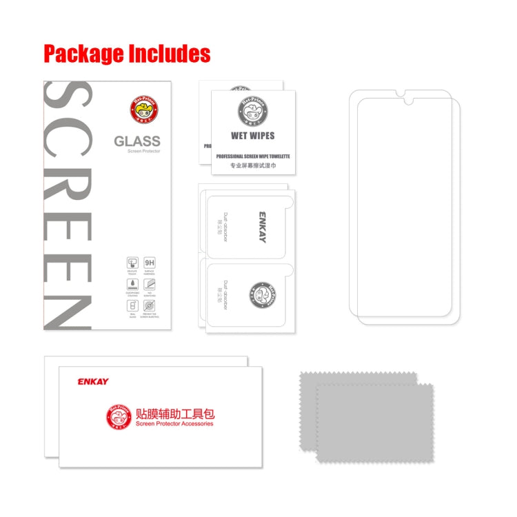 For Honor Play7T / Play6T 2pcs ENKAY 0.26mm 9H 2.5D High Aluminum-silicon Tempered Glass Film by ENKAY