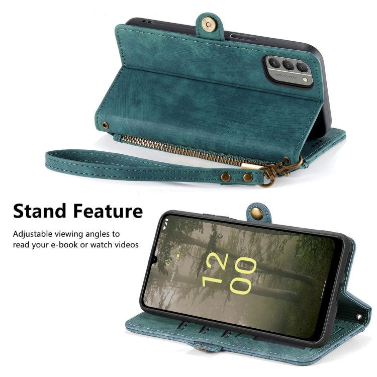 For Nokia C31 Geometric Zipper Wallet Side Buckle Leather Phone Case(Green) - Nokia Cases by buy2fix | Online Shopping UK | buy2fix
