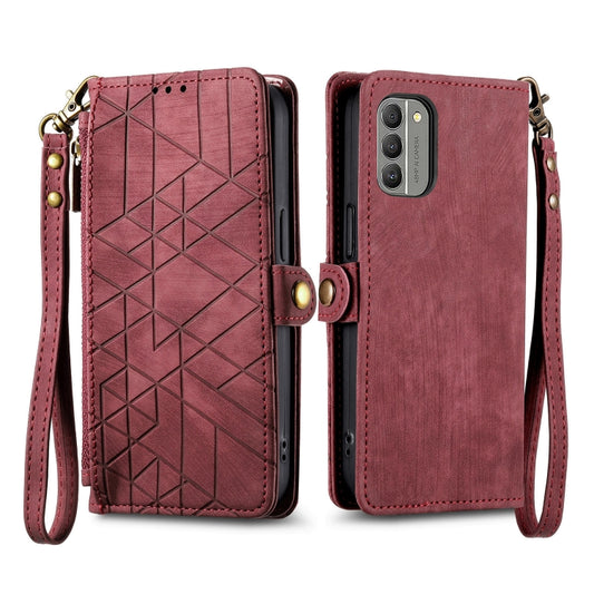 For Nokia C31 Geometric Zipper Wallet Side Buckle Leather Phone Case(Red) by buy2fix