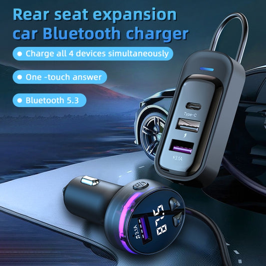CS8 Black Bluetooth MP3 Play FM Transmitter Car Charger Rear Seat Extended Car Charger by buy2fix