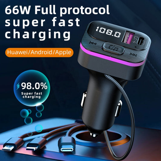 CS3 With 3 Charging Cables 66W Car Charger MP3 Player Bluetooth FM Transmitter by buy2fix