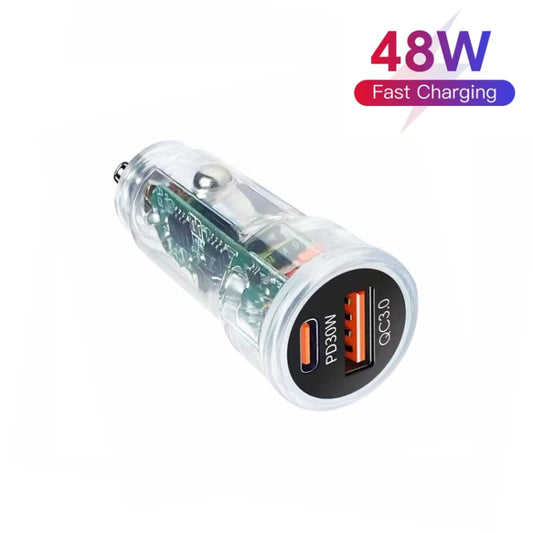 P35 48W PD30W + QC3.0 18W USB Transparent Car Charger with Type-C to 8 Pin Phone Data Cable(Transparent) by buy2fix