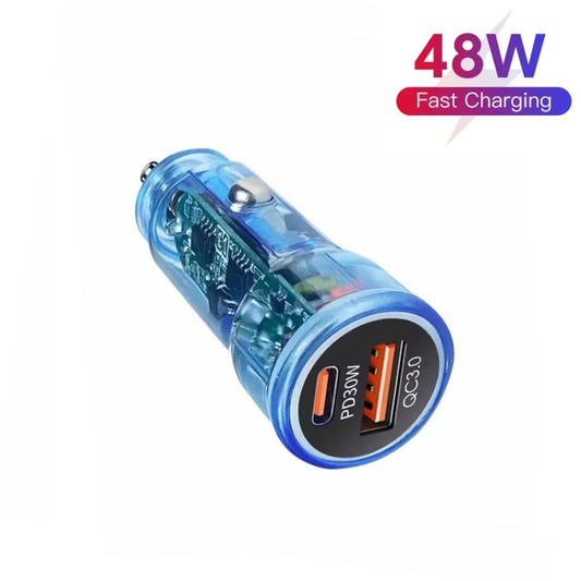 P35 48W PD30W + QC3.0 18W USB Transparent Car Charger with Type-C to 8 Pin Phone Data Cable(Transparent Blue) by buy2fix