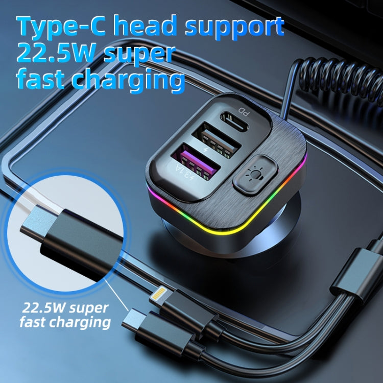 K12 With Type-C / 8-Pin Charging Cable Phone Fast Charging Adapter 2 USB + 1 Type-C PD Car Charger by buy2fix
