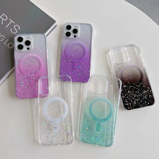 For iPhone 15 Pro Max Glitter MagSafe Hybrid Clear TPU Phone Case(White) - iPhone 15 Pro Max Cases by buy2fix | Online Shopping UK | buy2fix