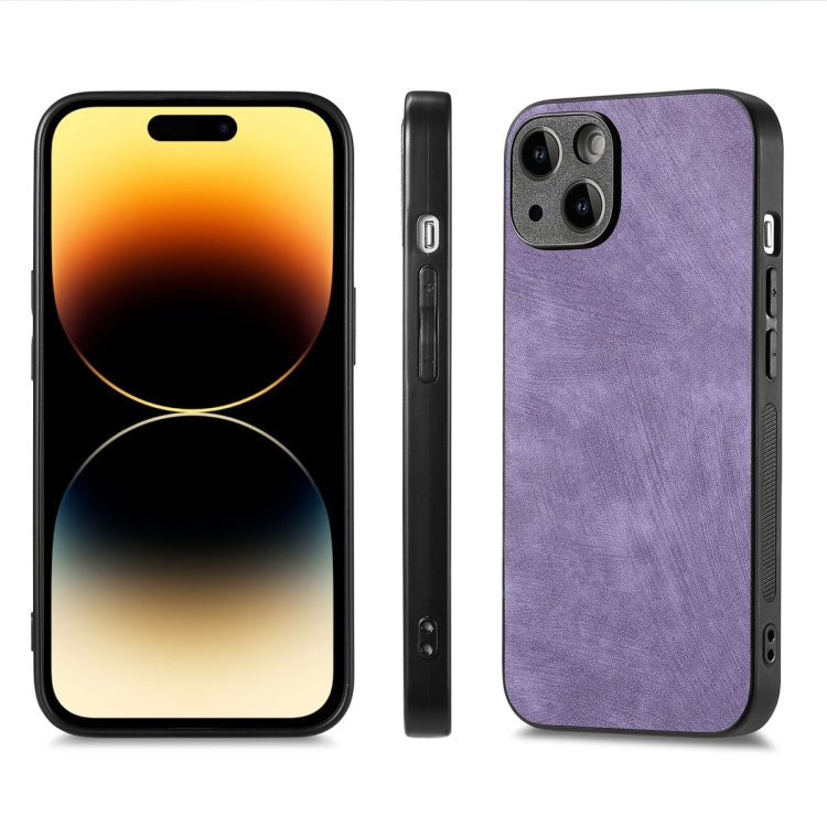 For iPhone 15 Plus ENKAY Retro Leather Skin PC Phone Case with High Aluminum-silicon Glass Film(Purple) - iPhone 15 Plus Cases by ENKAY | Online Shopping UK | buy2fix