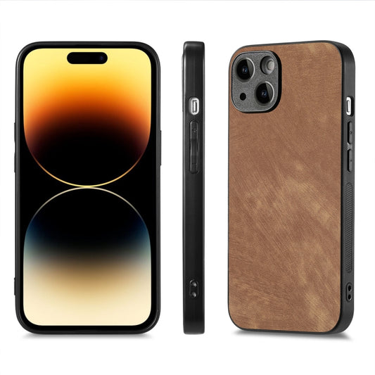 For iPhone 15 Plus ENKAY Retro Leather Skin PC Phone Case with High Aluminum-silicon Glass Film(Brown) by ENKAY