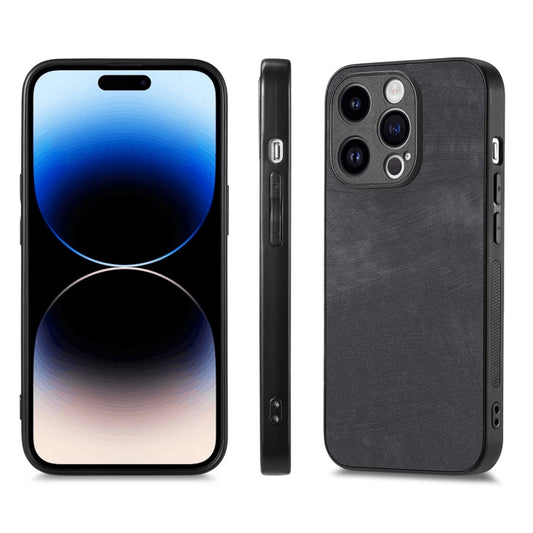 For iPhone 14 Pro ENKAY Retro Leather Skin PC Phone Case with High Aluminum-silicon Glass Film(Black) by ENKAY