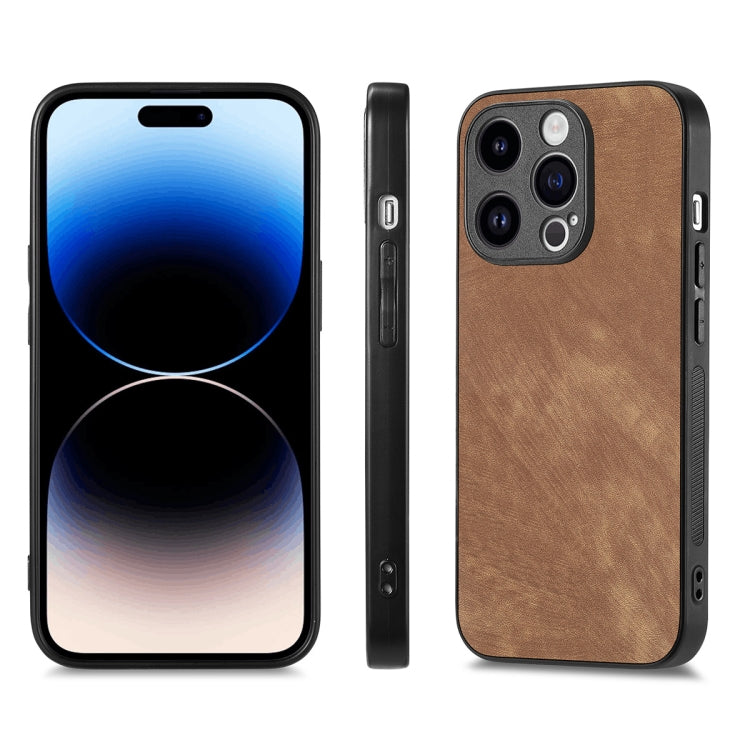 For iPhone 14 Pro Max ENKAY Retro Leather Skin PC Phone Case with High Aluminum-silicon Glass Film(Brown) - iPhone 14 Pro Max Cases by ENKAY | Online Shopping UK | buy2fix