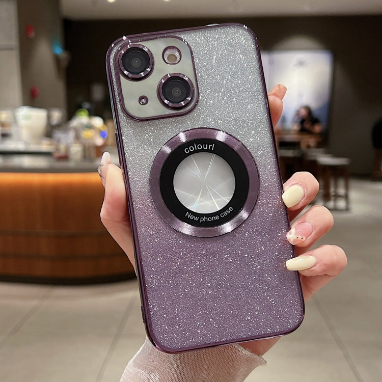For iPhone 15 Gradient Glitter Electroplating MagSafe TPU Phone Case(Purple) - iPhone 15 Cases by buy2fix | Online Shopping UK | buy2fix