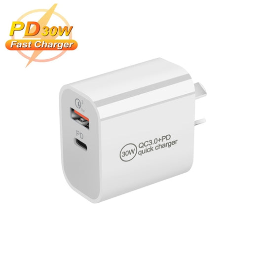 PD30W USB-C / Type-C + QC3.0 USB Dual Port Charger, Plug Size:AU Plug by buy2fix