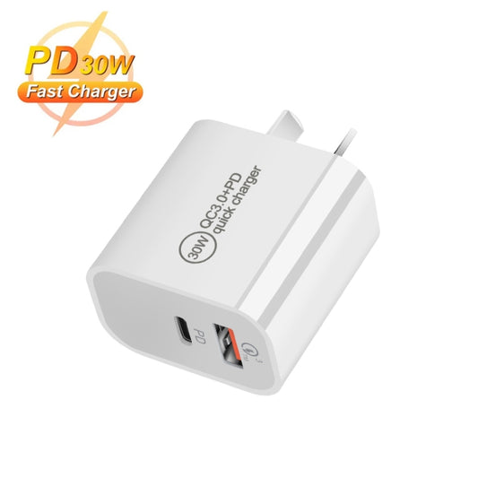PD30W USB-C / Type-C + QC3.0 USB Dual Port Charger with 1m USB to 8 Pin Data Cable, AU Plug by buy2fix