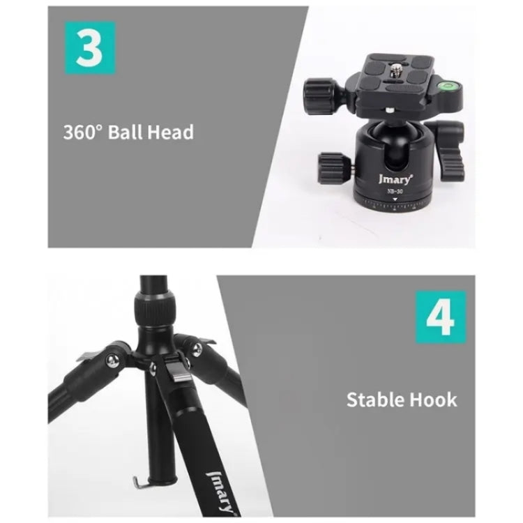JMARY KT325+NB30 1.6m Portable Aluminum Alloy Action Camera Rotating Tripod Holder by Jmary
