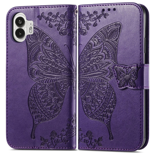 For Nothing Phone 2 Butterfly Love Flower Embossed Leather Phone Case(Purple) by buy2fix
