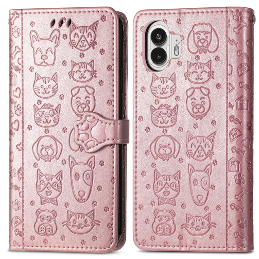 For Nothing Phone 2 Cat and Dog Embossed Leather Phone Case(Rose Gold) by buy2fix