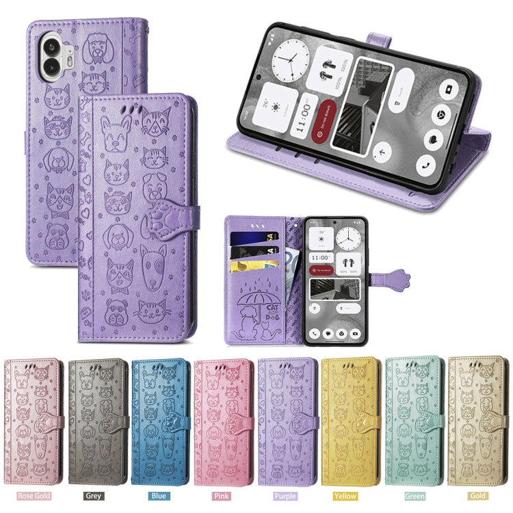 For Nothing Phone 2 Cat and Dog Embossed Leather Phone Case(Rose Gold) by buy2fix