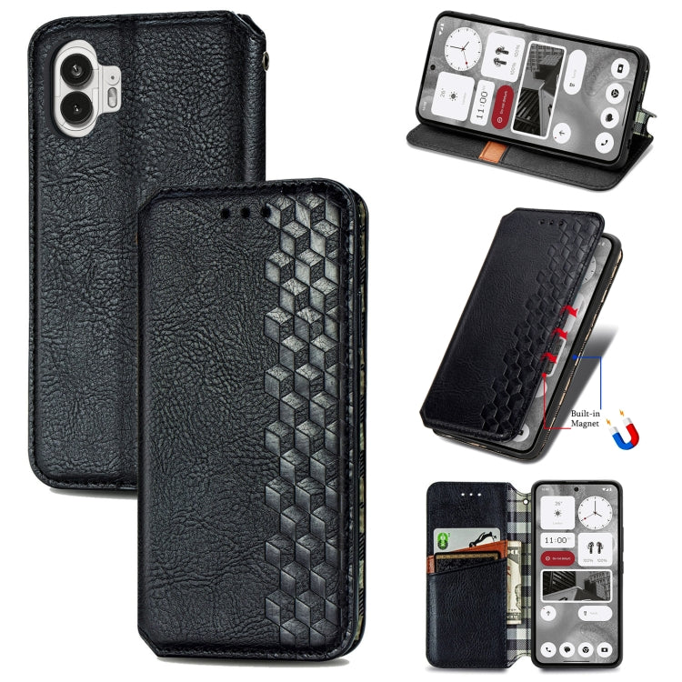 For Nothing Phone 2 Cubic Grid Pressed Magnetic Leather Phone Case(Black) - Nothing Cases by buy2fix | Online Shopping UK | buy2fix