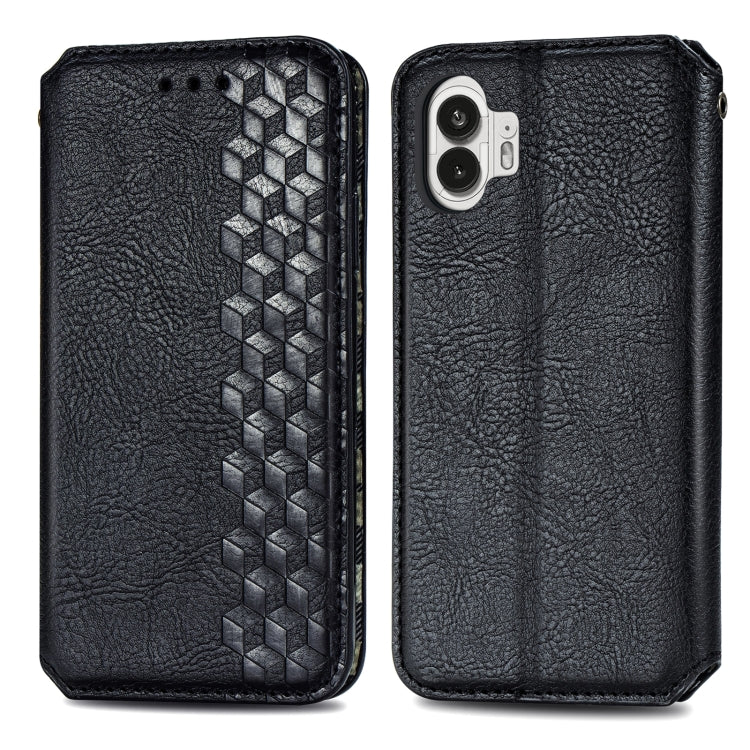 For Nothing Phone 2 Cubic Grid Pressed Magnetic Leather Phone Case(Black) - Nothing Cases by buy2fix | Online Shopping UK | buy2fix