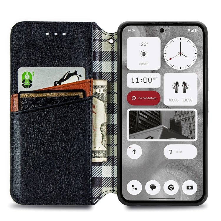 For Nothing Phone 2 Cubic Grid Pressed Magnetic Leather Phone Case(Black) - Nothing Cases by buy2fix | Online Shopping UK | buy2fix