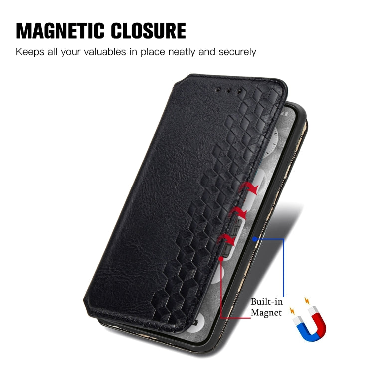 For Nothing Phone 2 Cubic Grid Pressed Magnetic Leather Phone Case(Black) - Nothing Cases by buy2fix | Online Shopping UK | buy2fix