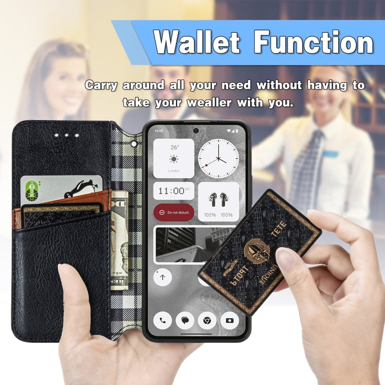 For Nothing Phone 2 Cubic Grid Pressed Magnetic Leather Phone Case(Black) - Nothing Cases by buy2fix | Online Shopping UK | buy2fix