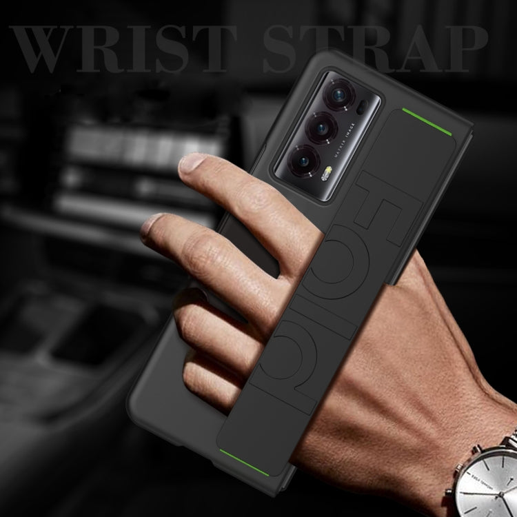 For Honor Magic V2 Skin Elastic Wrist Grip Back Cover Phone Case(Black) - Honor Cases by buy2fix | Online Shopping UK | buy2fix