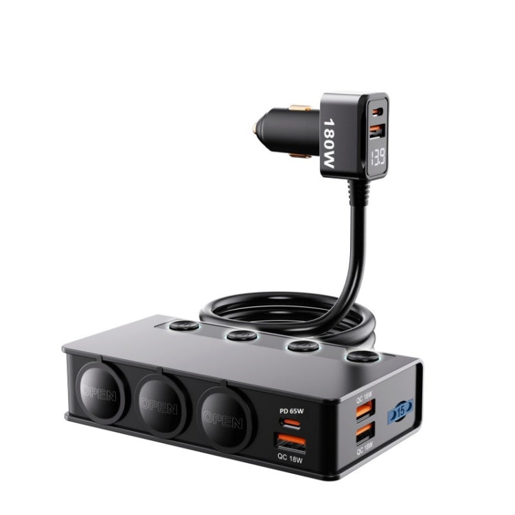 TR-54 9 In 1 Multi Ports PD+QC3.0 USB Car Charger Device 3 Socket Cigarette Lighter Splitter - Car Charger by buy2fix | Online Shopping UK | buy2fix
