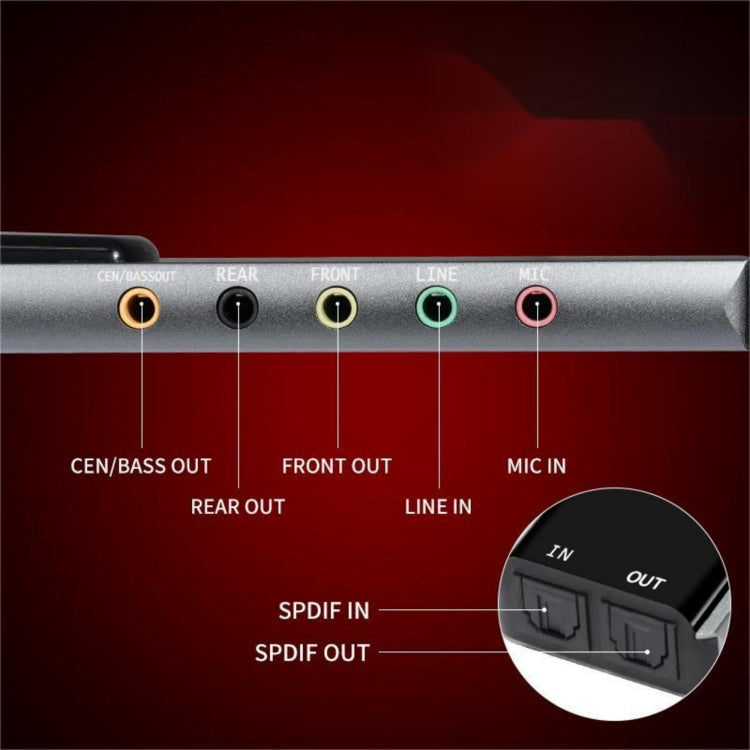 HY-601 6 in 1 USB Multi-Functional Sound Card USB + Audio 3.5 + 7.1CH / OPTICAL(Grey) by buy2fix