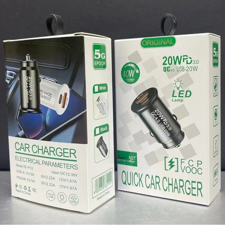 P10 Mini QC4.0 USB / PD20W Car Charger with Type-C to Type-C Fast Charging Data Cable(White) by buy2fix